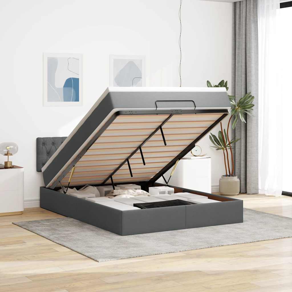 vidaXL Ottoman bed met matras en LED's 90x200 cm stof zwart