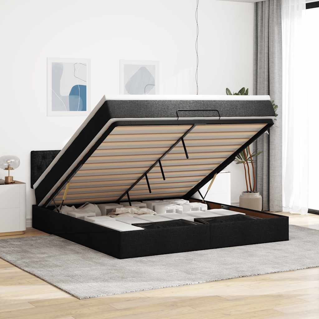 vidaXL Ottoman bed met matras en LED's 90x200 cm stof zwart