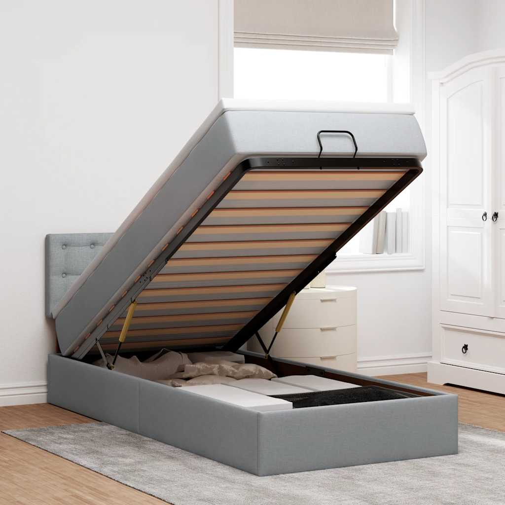 vidaXL Ottoman bed met matras en LED's 90x200 cm stof zwart