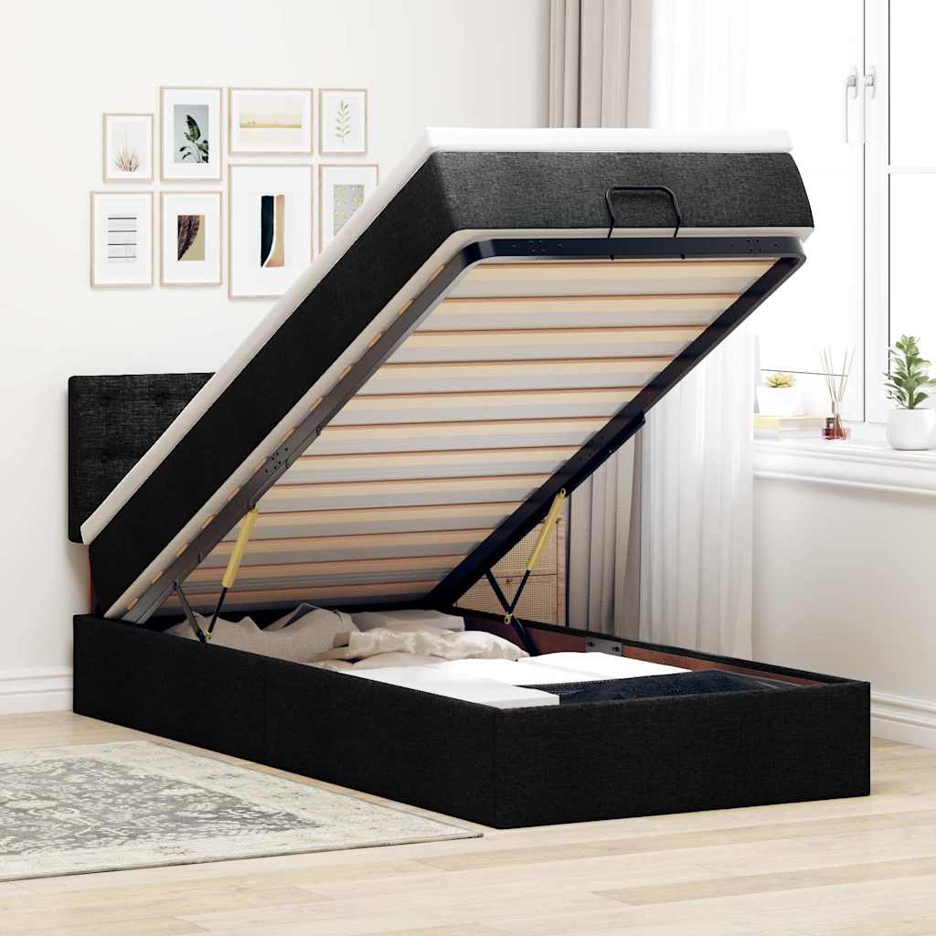 vidaXL Ottoman bed met matras en LED's 90x200 cm stof zwart
