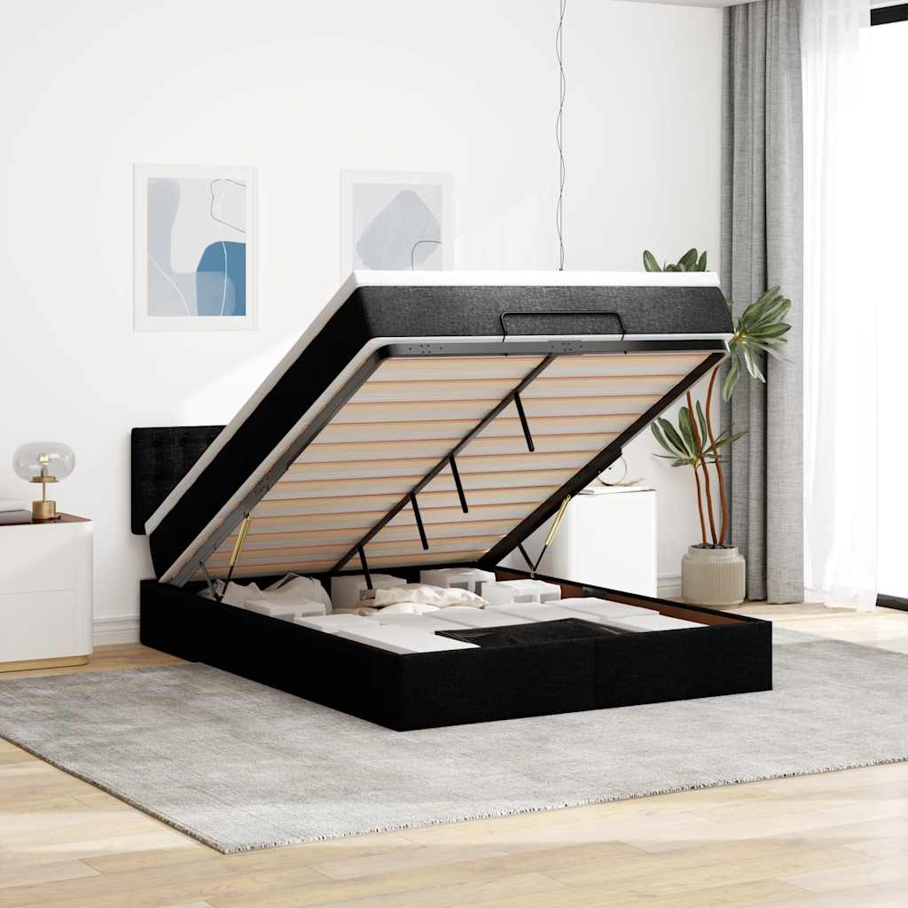 vidaXL Ottoman bed met matras en LED's 90x200 cm stof zwart
