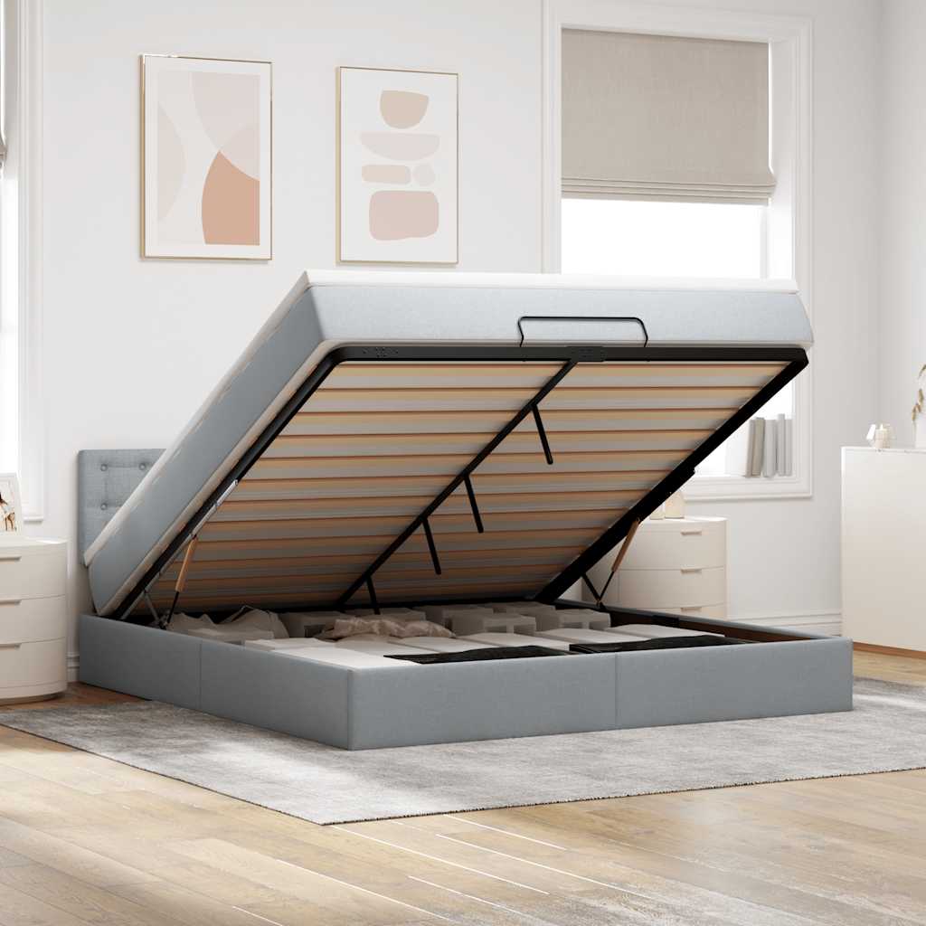 vidaXL Ottoman bed met matras en LED's 90x200 cm stof zwart