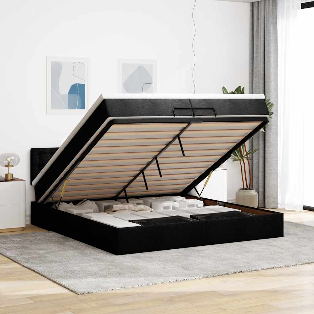 vidaXL Ottoman bed met matras en LED's 90x200 cm stof zwart