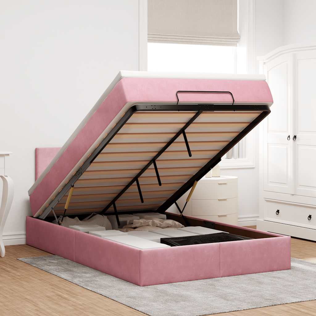 vidaXL Ottoman bed met matras en LED's 100x200 cm fluweel roze