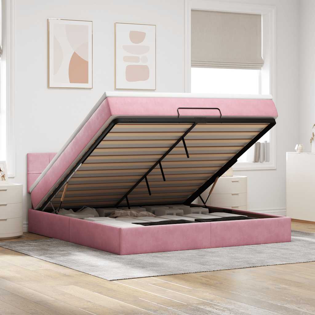 vidaXL Ottoman bed met matras en LED's 100x200 cm fluweel roze