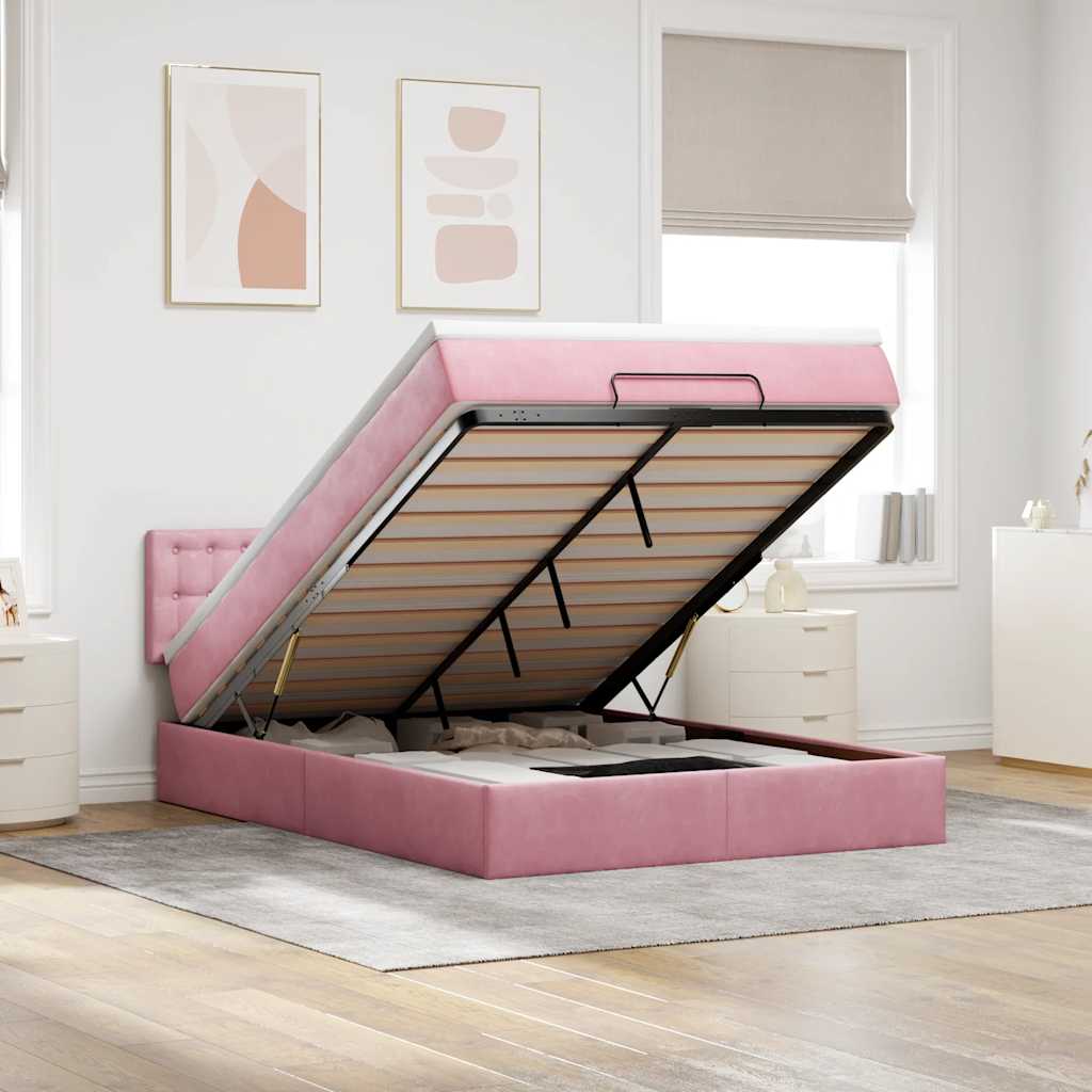 vidaXL Ottoman bed met matras en LED's 100x200 cm fluweel roze