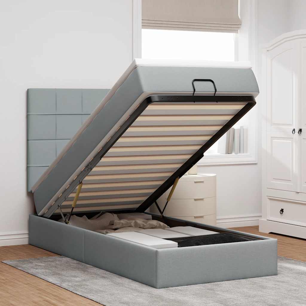 vidaXL Bed met matras 90x200 cm stof crèmekleurig