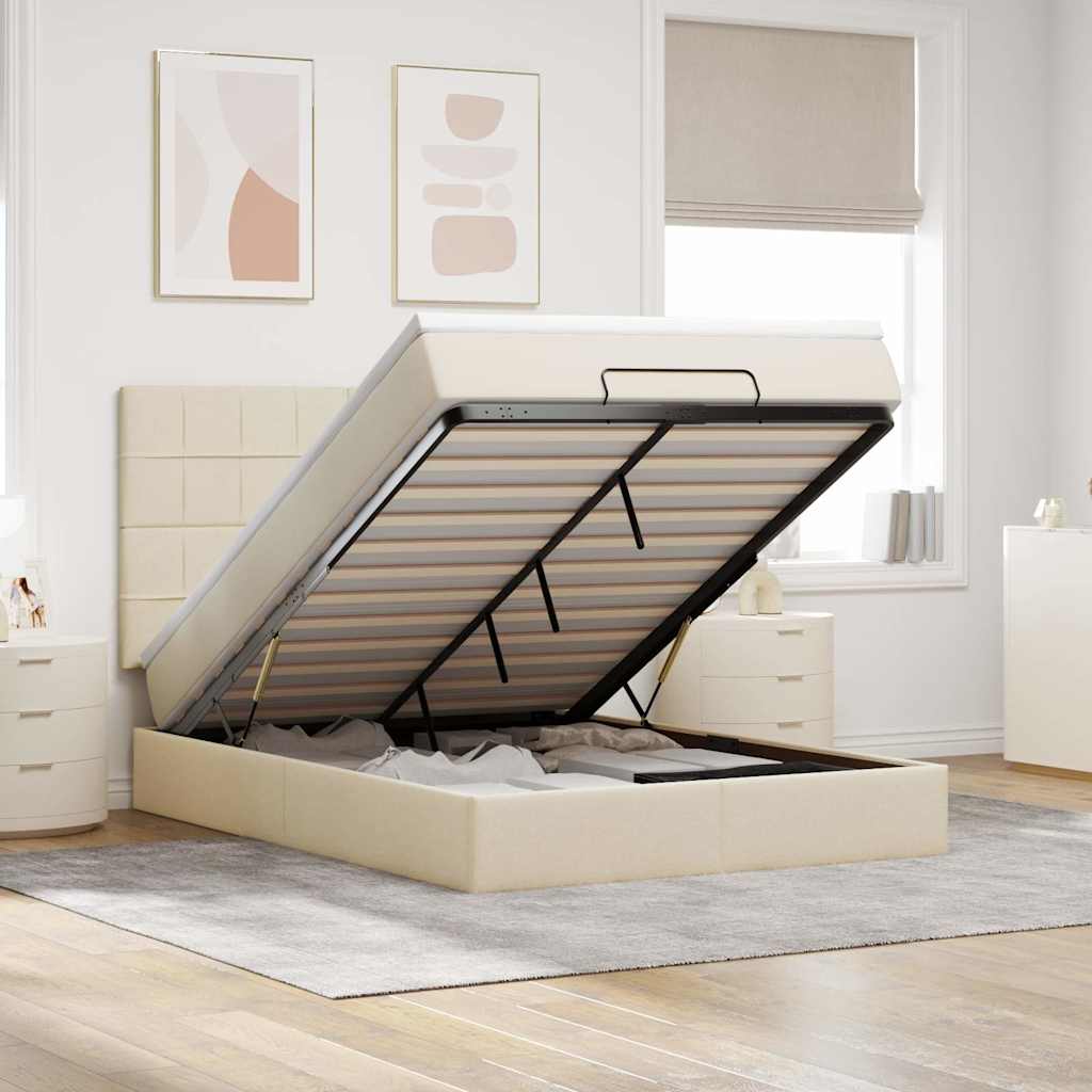 vidaXL Bed met matras 90x200 cm stof crèmekleurig