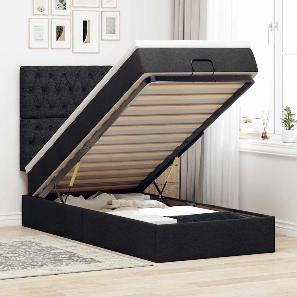 vidaXL Bed met matras 90x200 cm stof crèmekleurig