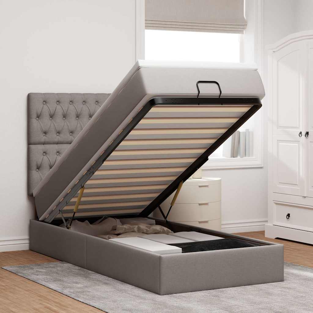 vidaXL Bed met matras 90x200 cm stof crèmekleurig
