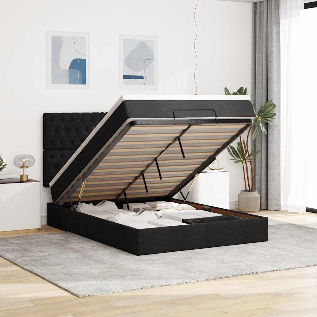 vidaXL Bed met matras 90x200 cm stof crèmekleurig