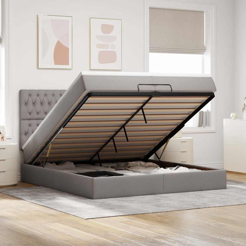 vidaXL Bed met matras 90x200 cm stof crèmekleurig