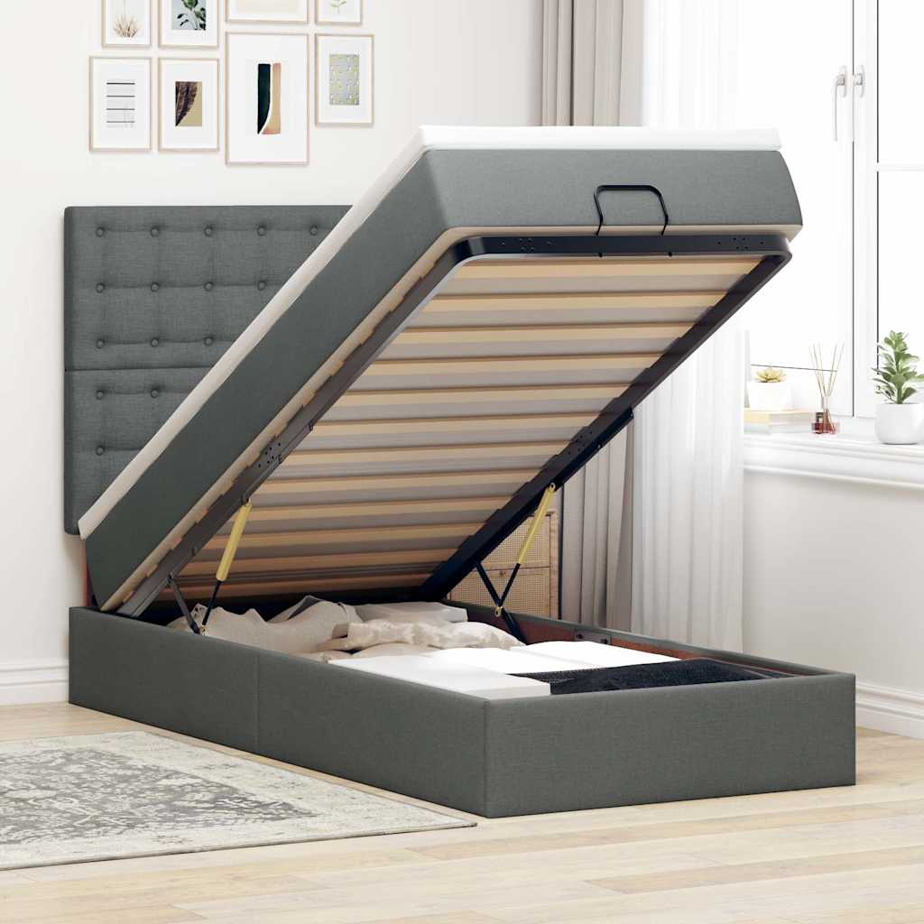 vidaXL Bed met matras 90x200 cm stof crèmekleurig