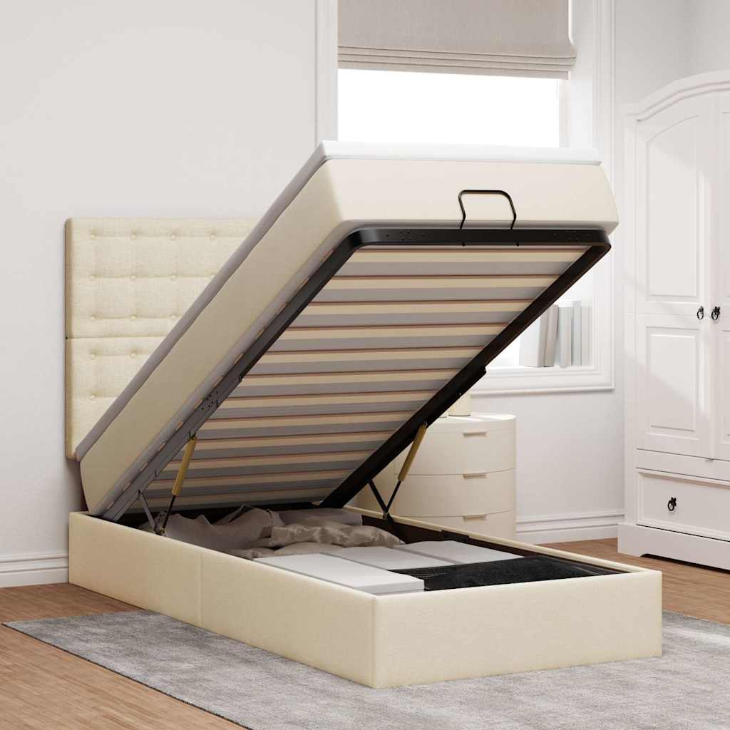 vidaXL Bed met matras 90x200 cm stof crèmekleurig