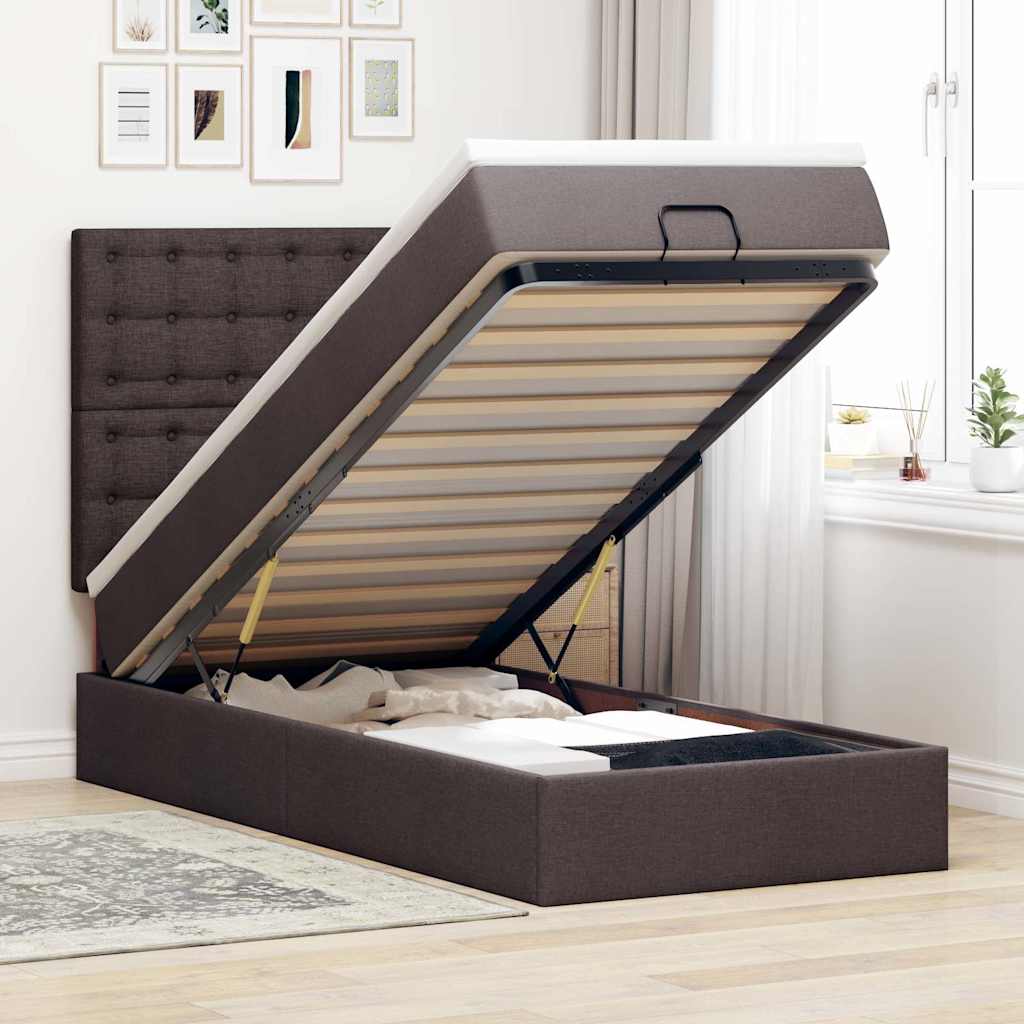 vidaXL Bed met matras 90x200 cm stof crèmekleurig