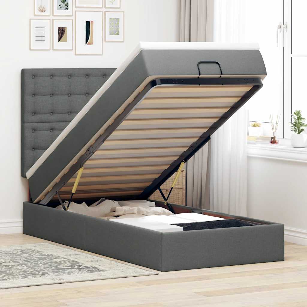 vidaXL Bed met matras 90x200 cm stof crèmekleurig