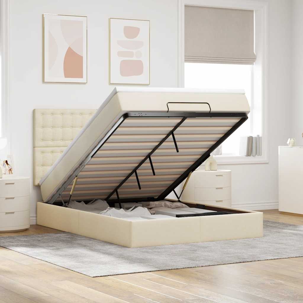 vidaXL Bed met matras 90x200 cm stof crèmekleurig