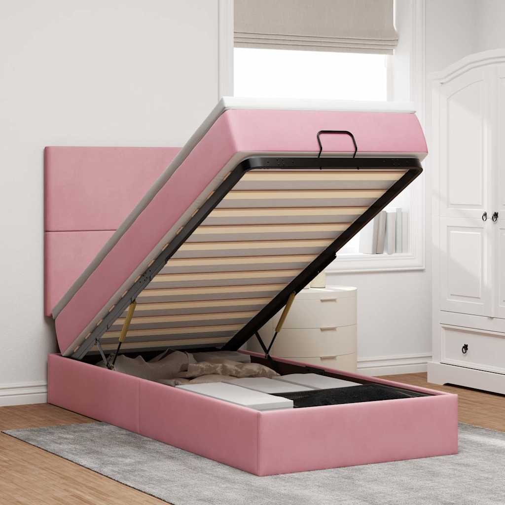 vidaXL Ottoman bed met matrassen 100x200cm fluweel roze