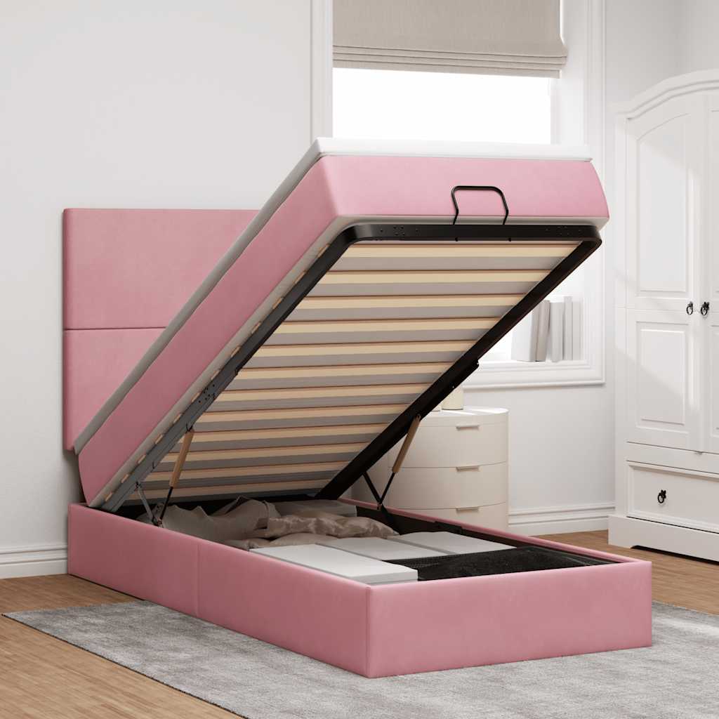 vidaXL Ottoman bed met matrassen 100x200cm fluweel roze