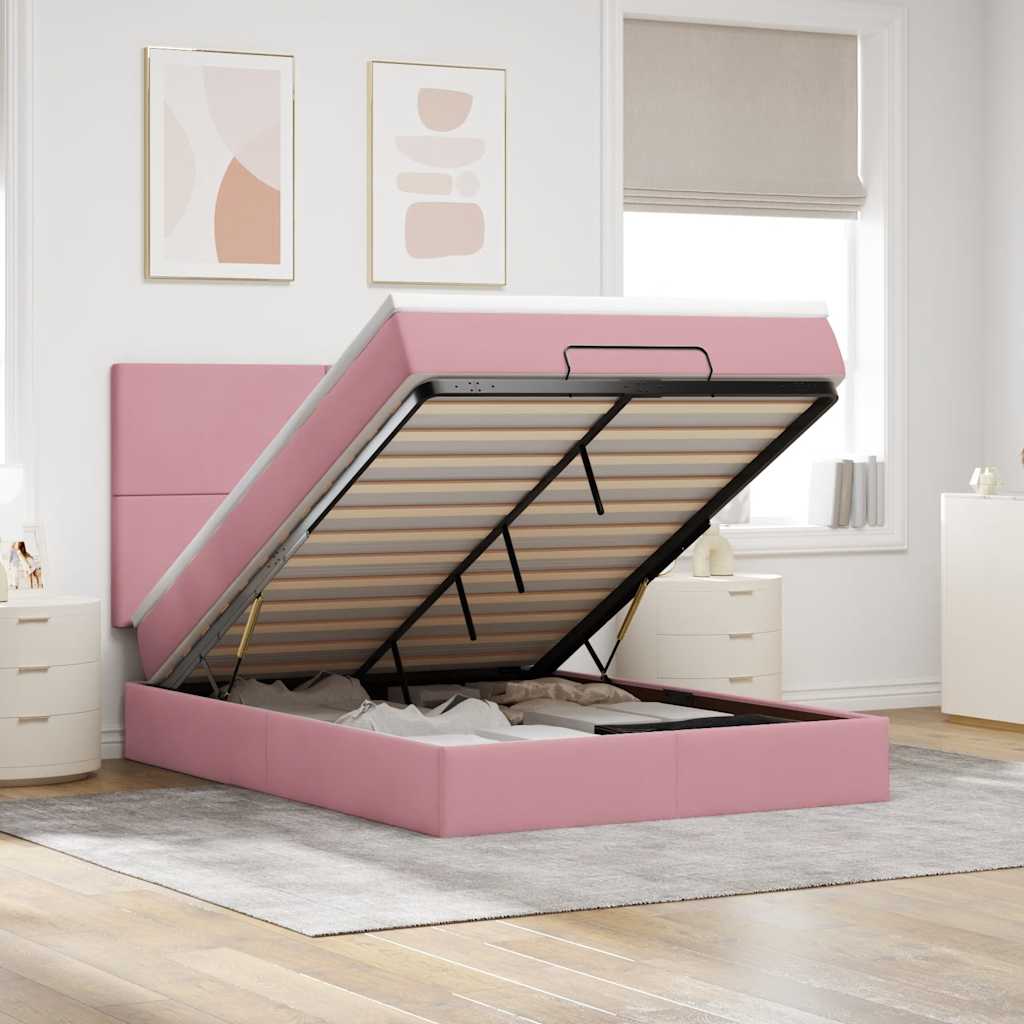 vidaXL Ottoman bed met matrassen 100x200cm fluweel roze