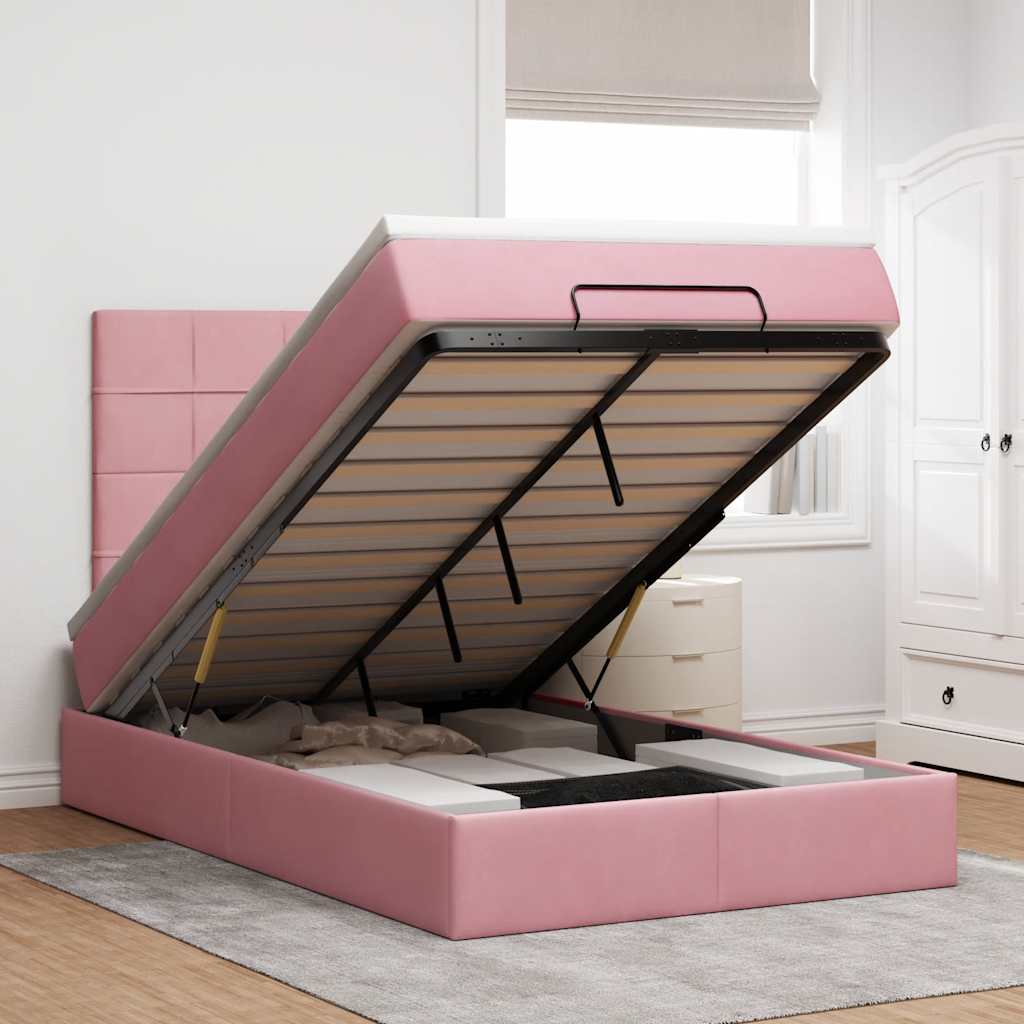 vidaXL Ottoman bed met matrassen 100x200cm fluweel roze