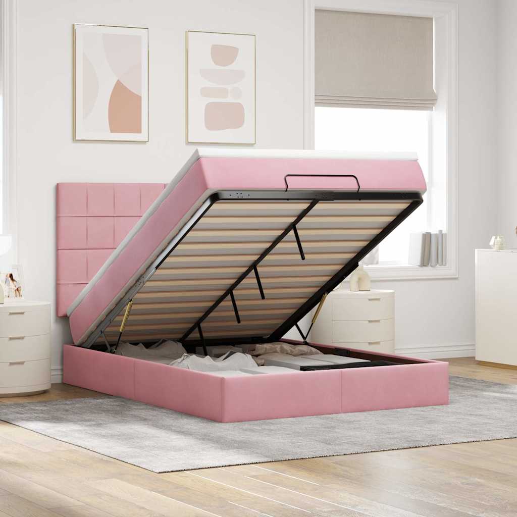 vidaXL Ottoman bed met matrassen 100x200cm fluweel roze