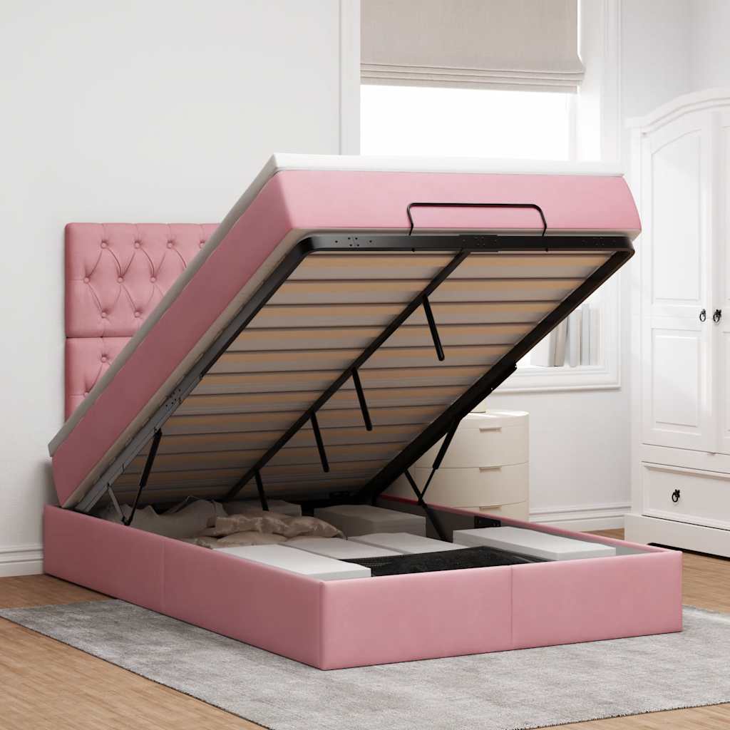 vidaXL Ottoman bed met matrassen 100x200cm fluweel roze