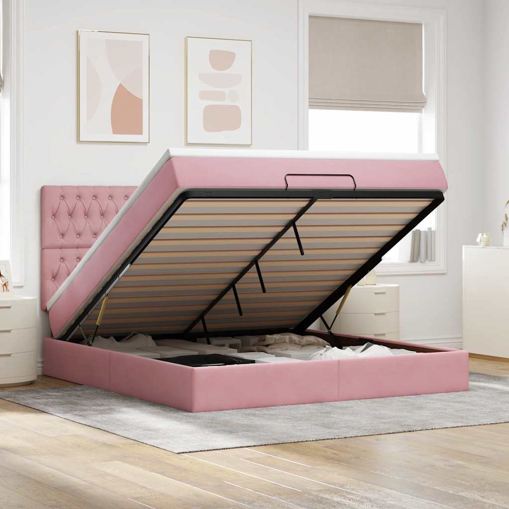vidaXL Ottoman bed met matrassen 100x200cm fluweel roze
