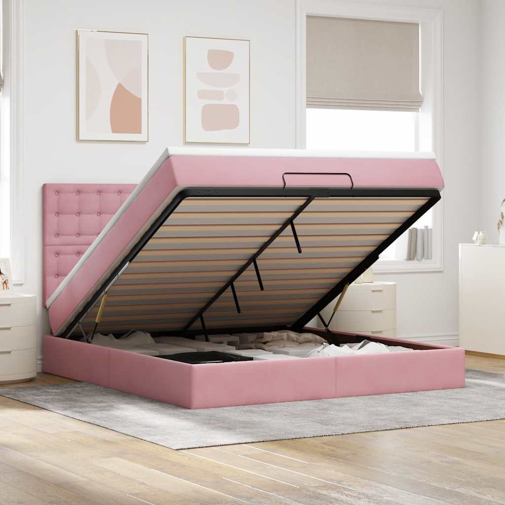 vidaXL Ottoman bed met matrassen 100x200cm fluweel roze