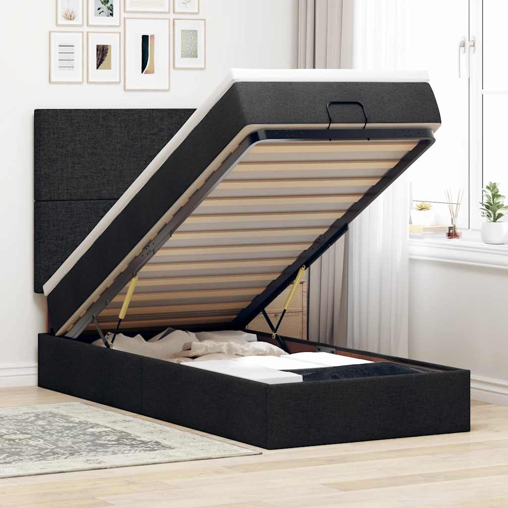 vidaXL Ottoman bed met matras en LED's 100x200cm stof lichtgrijs