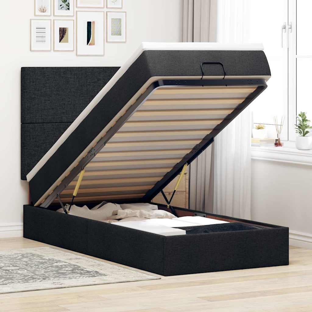 vidaXL Ottoman bed met matras en LED's 100x200cm stof lichtgrijs