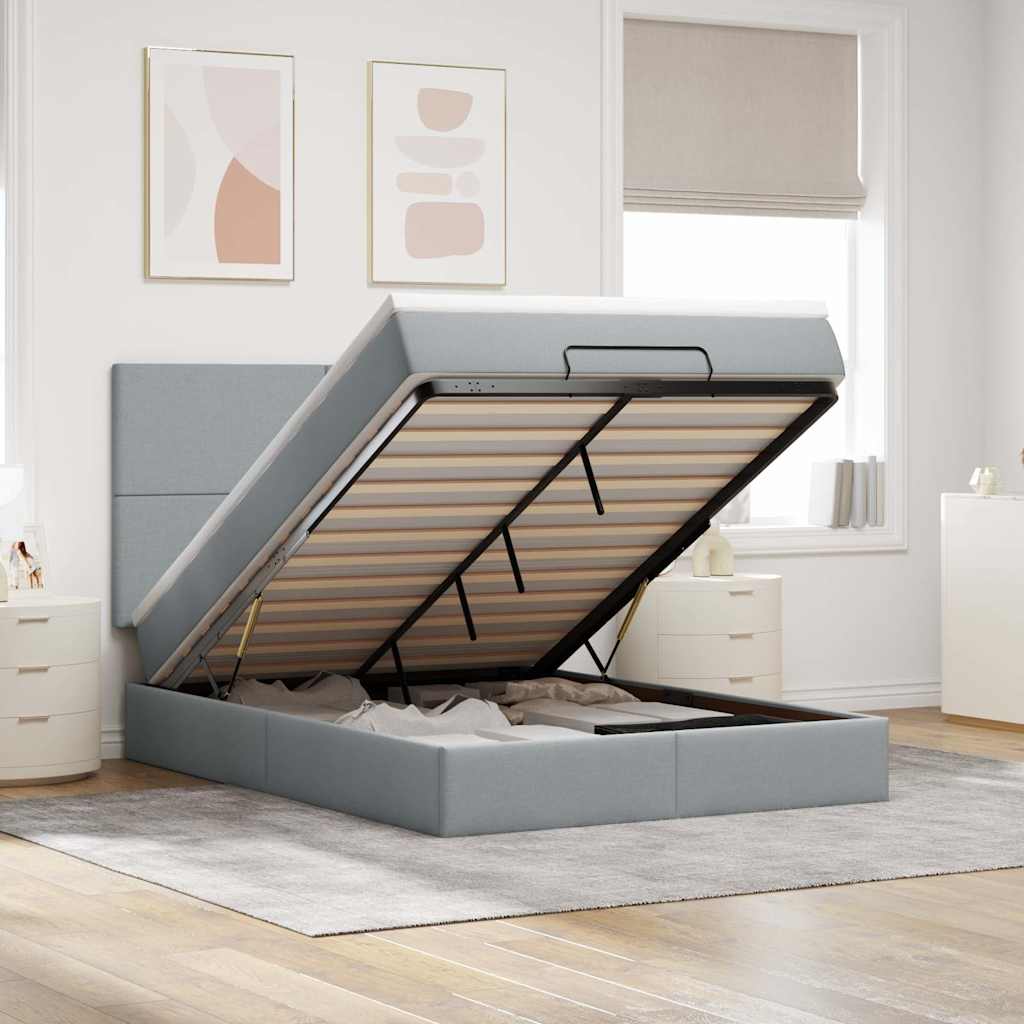 vidaXL Ottoman bed met matras en LED's 100x200cm stof lichtgrijs