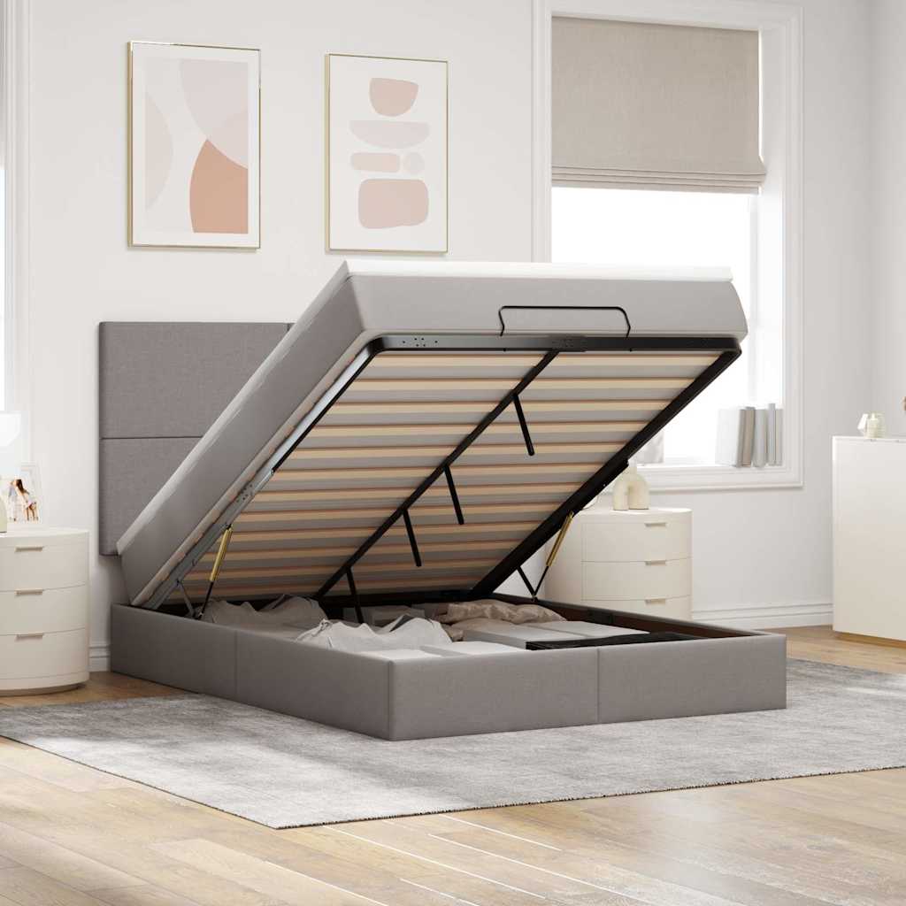 vidaXL Ottoman bed met matras en LED's 100x200cm stof lichtgrijs