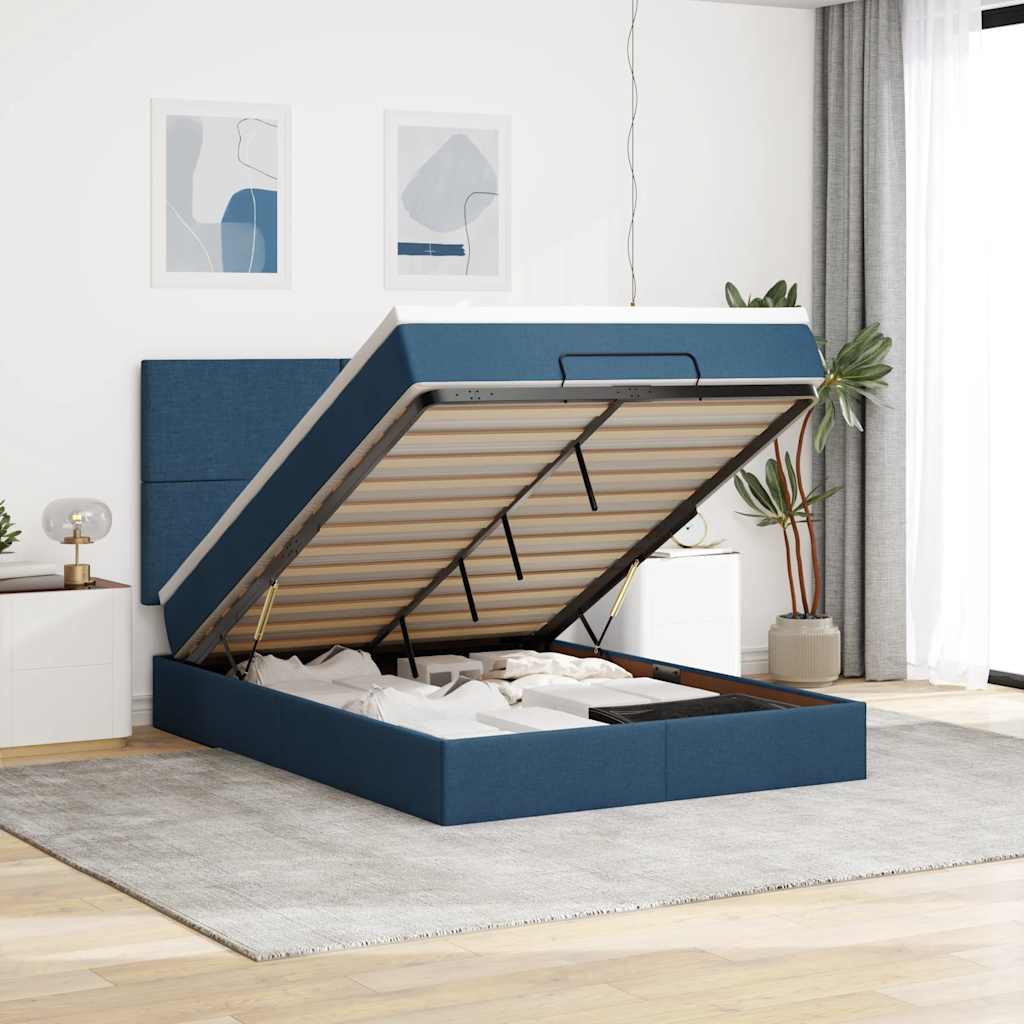 vidaXL Ottoman bed met matras en LED's 100x200cm stof lichtgrijs