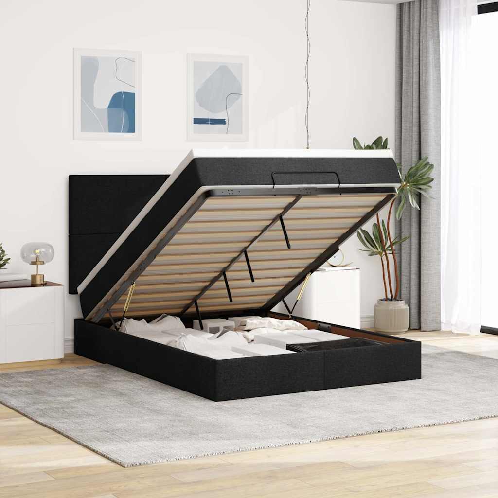 vidaXL Ottoman bed met matras en LED's 100x200cm stof lichtgrijs