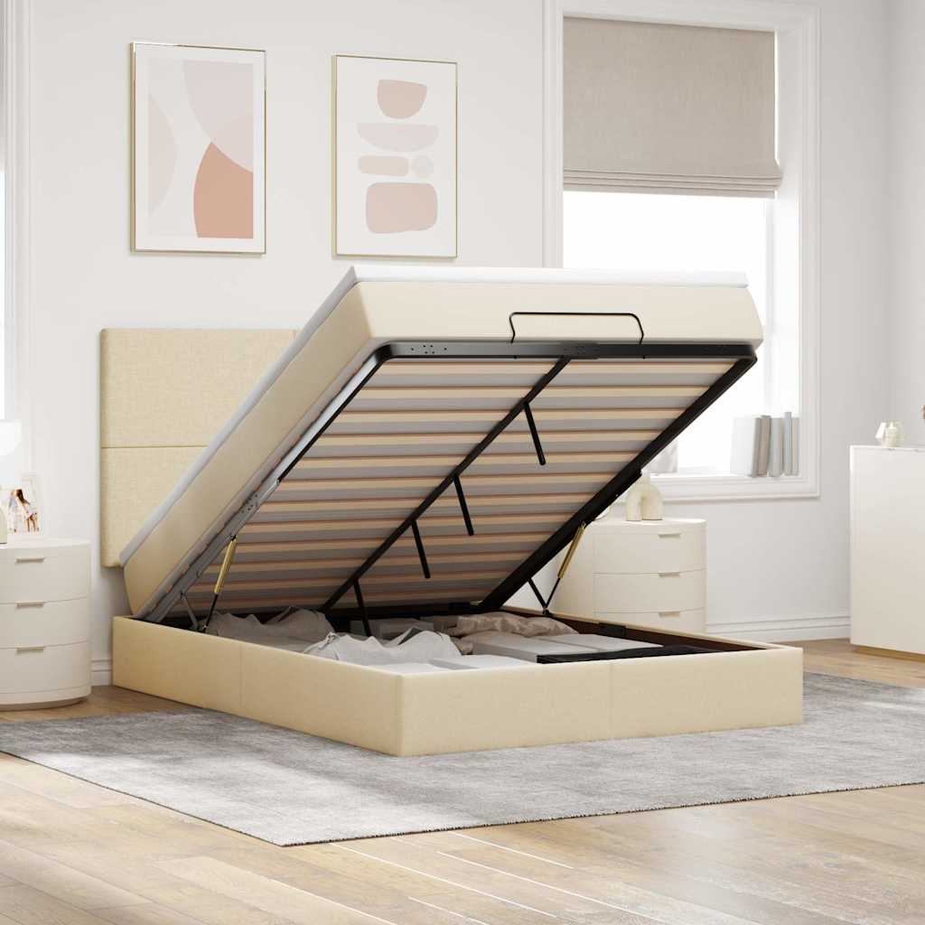 vidaXL Ottoman bed met matras en LED's 100x200cm stof lichtgrijs