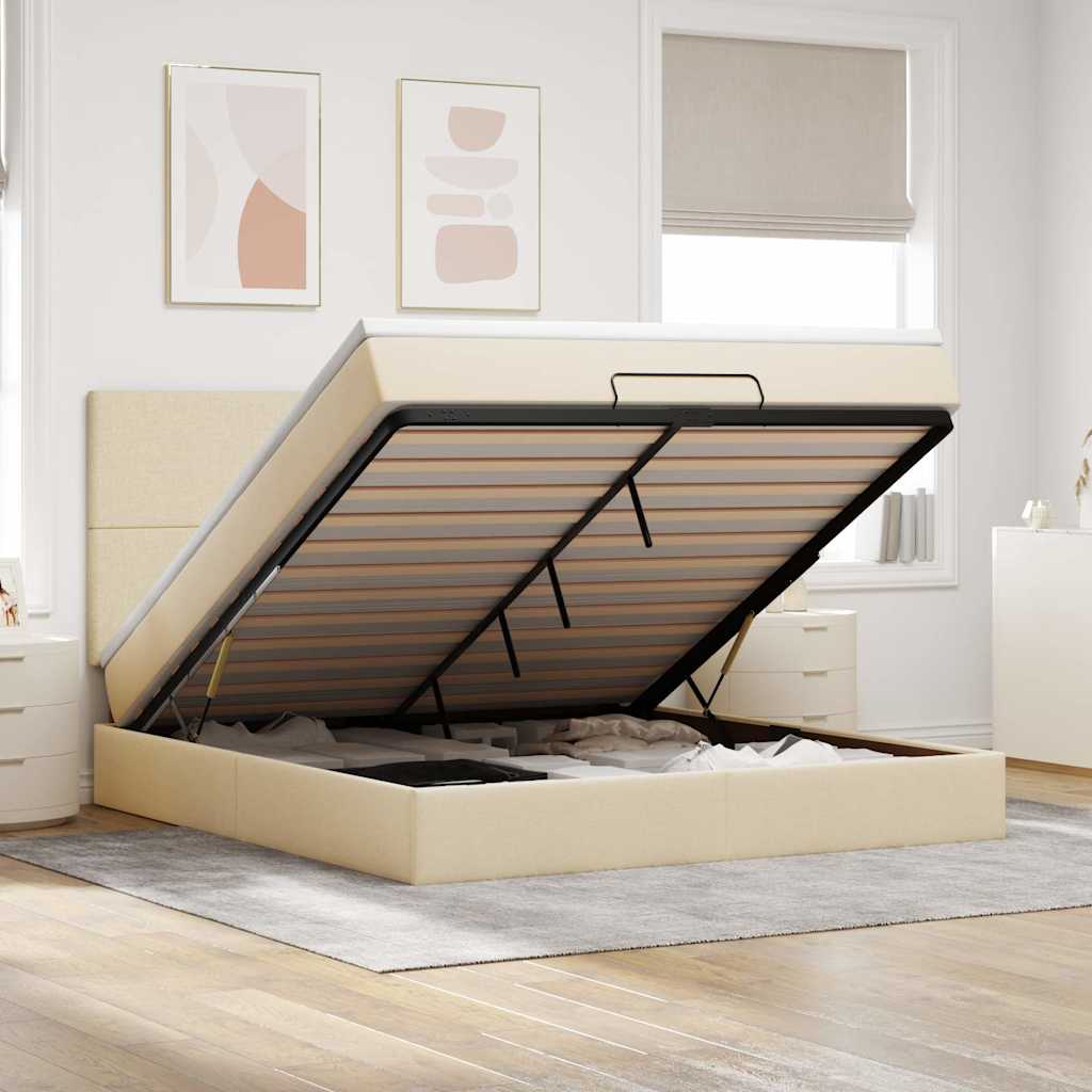 vidaXL Ottoman bed met matras en LED's 100x200cm stof lichtgrijs