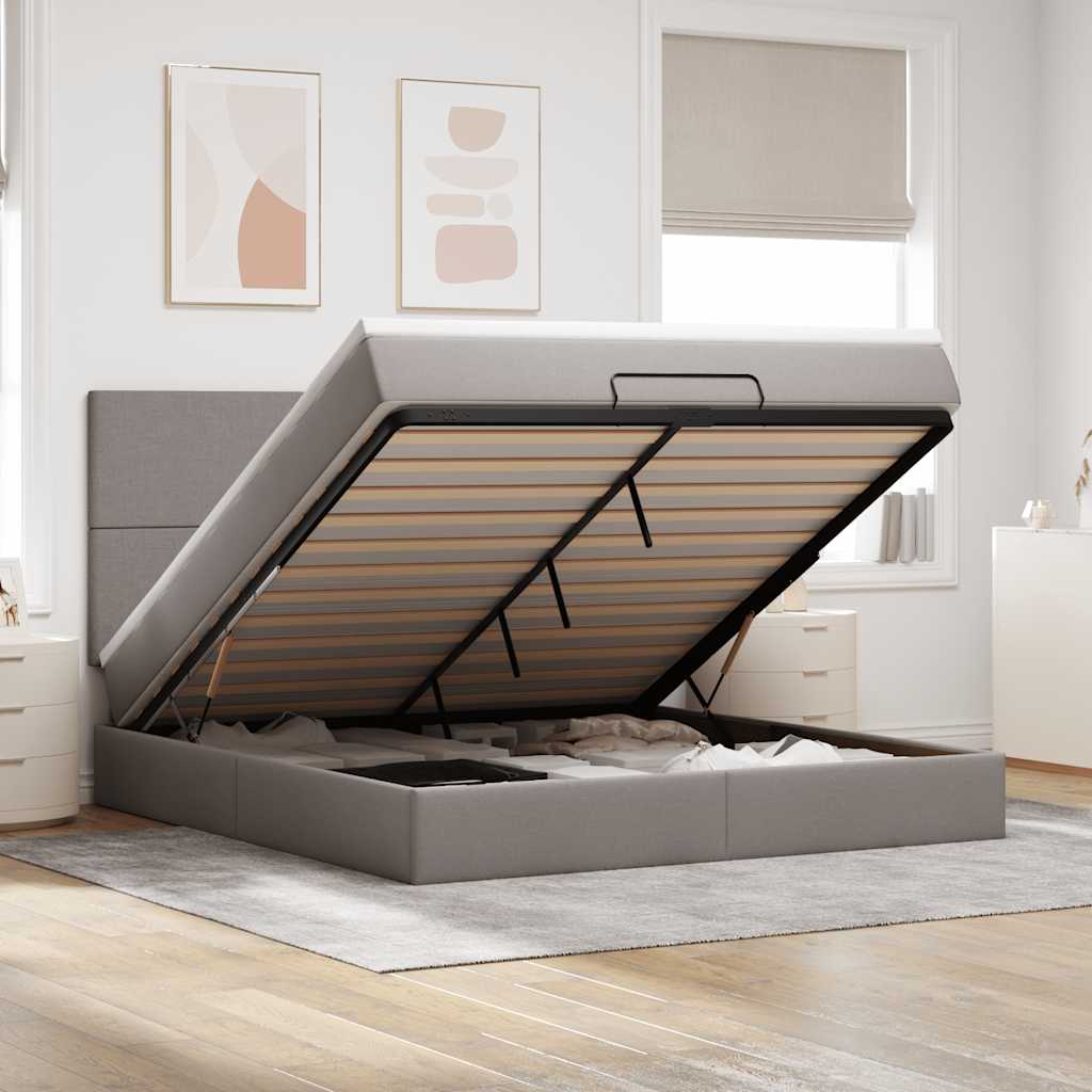vidaXL Ottoman bed met matras en LED's 100x200cm stof lichtgrijs