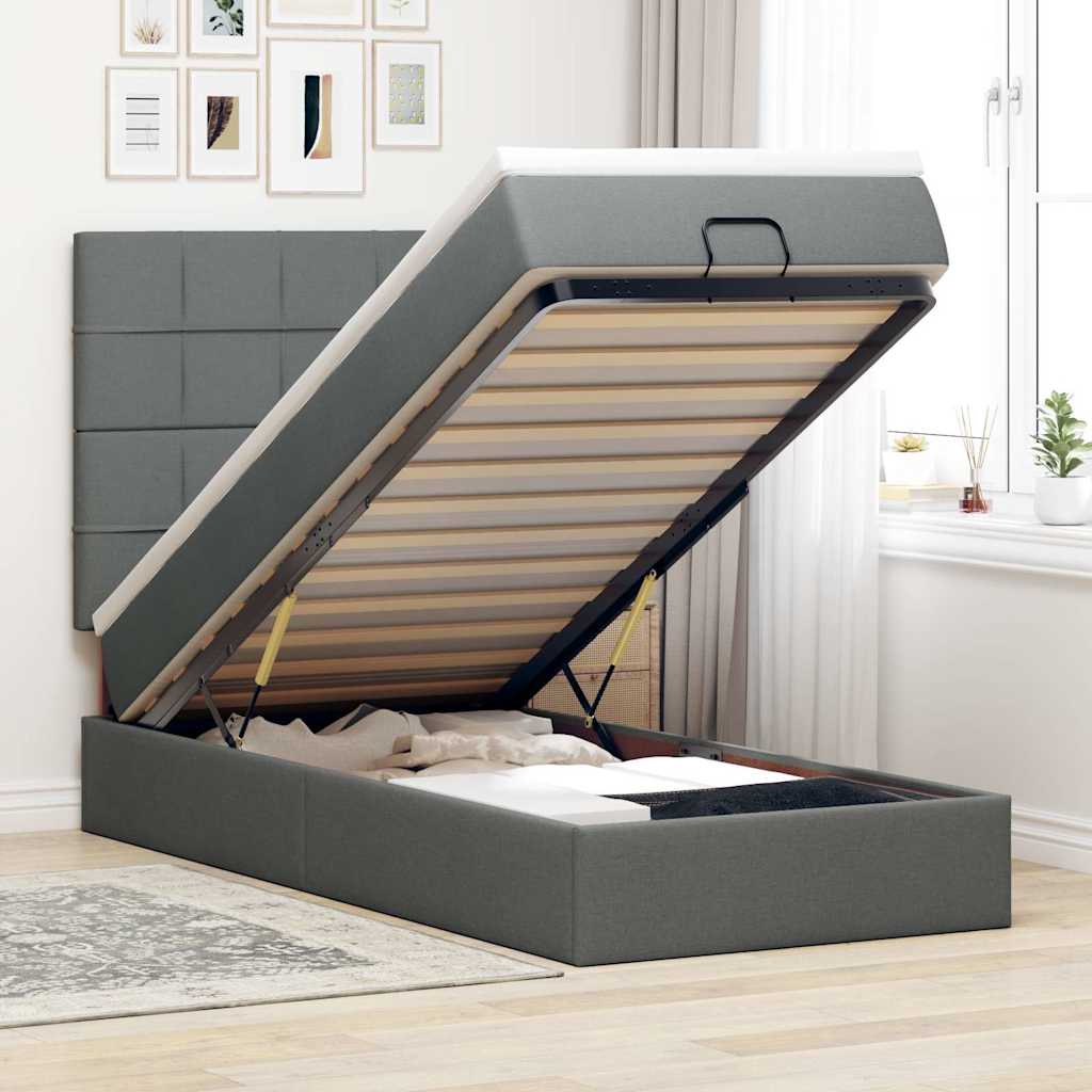 vidaXL Ottoman bed met matras en LED's 100x200cm stof lichtgrijs
