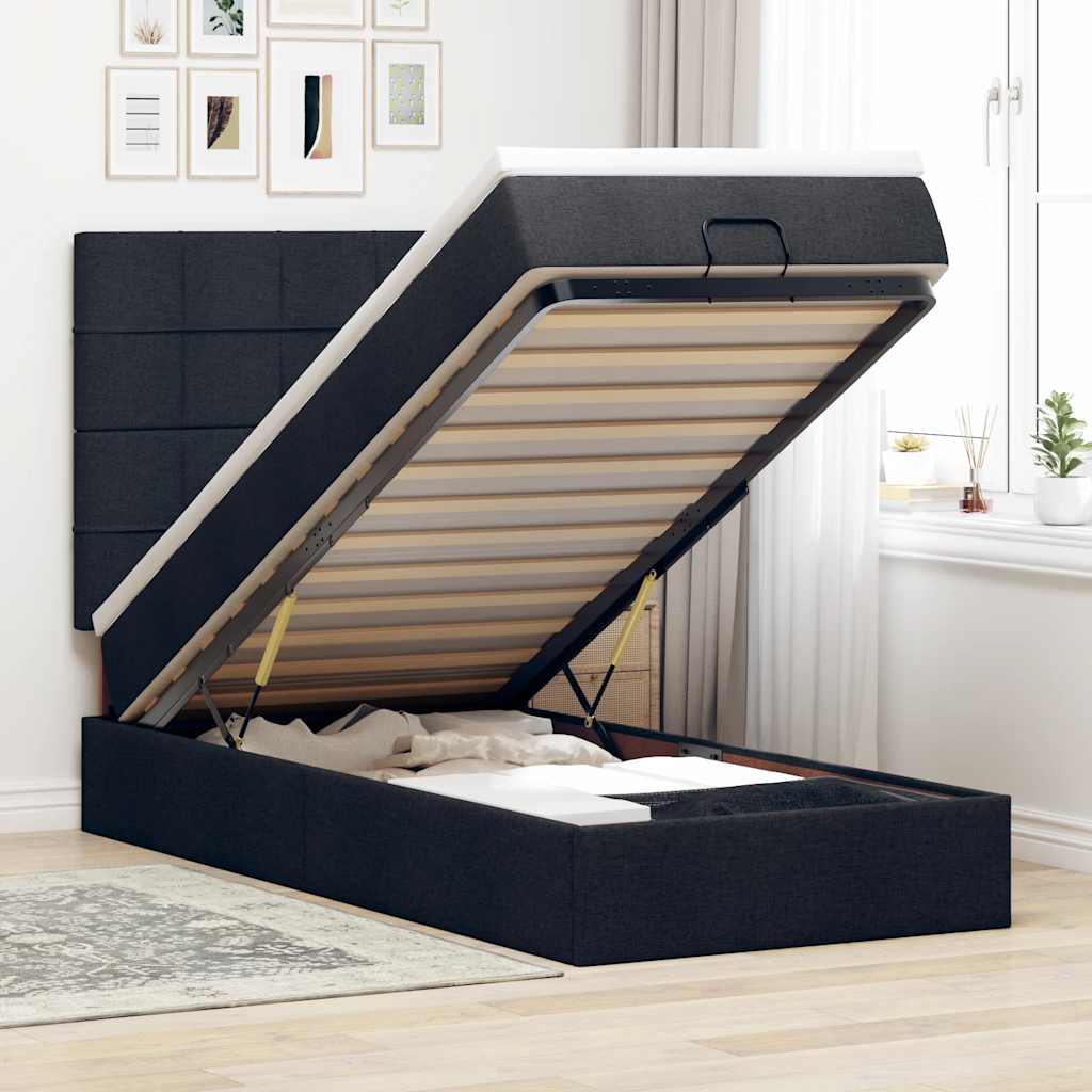 vidaXL Ottoman bed met matras en LED's 100x200cm stof lichtgrijs