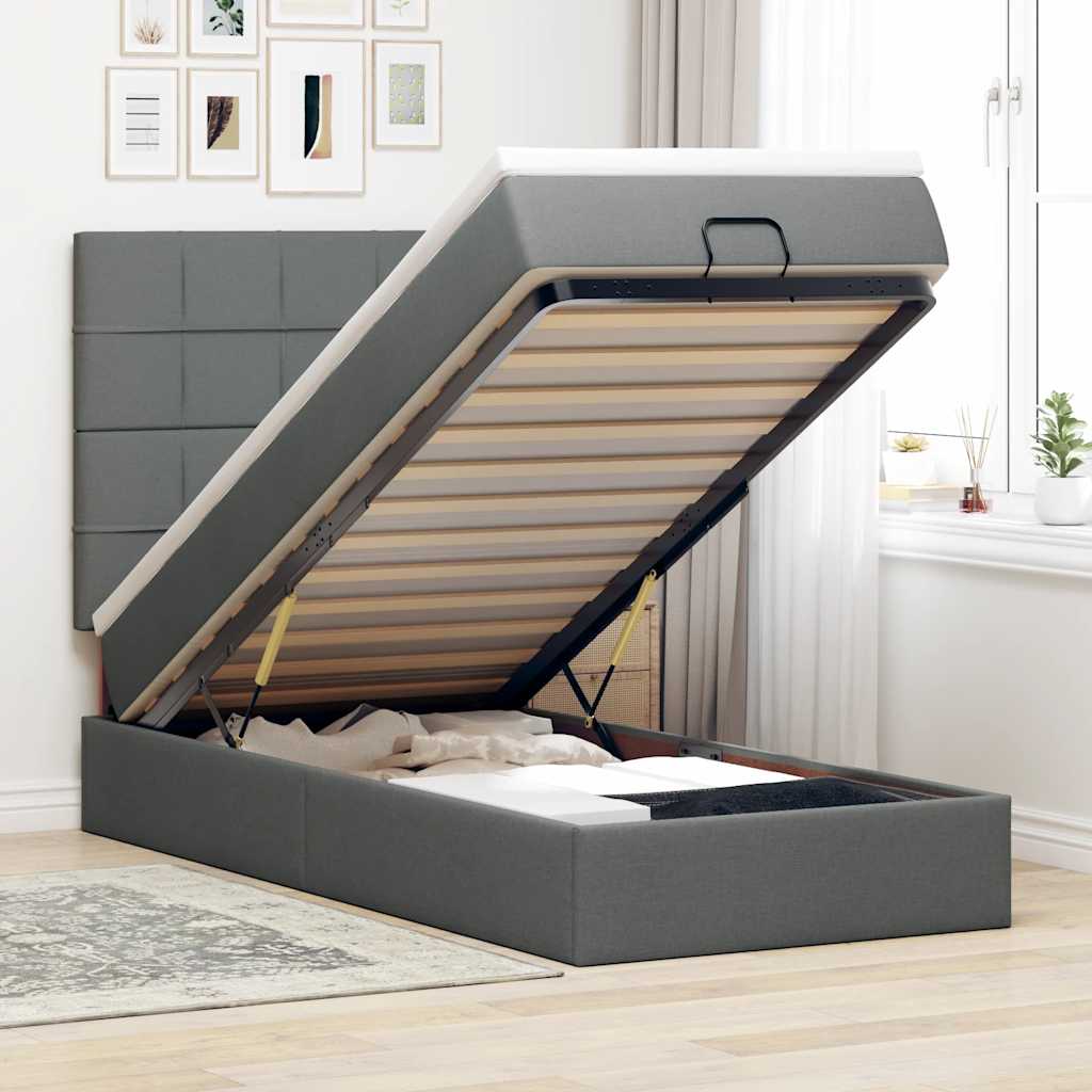vidaXL Ottoman bed met matras en LED's 100x200cm stof lichtgrijs