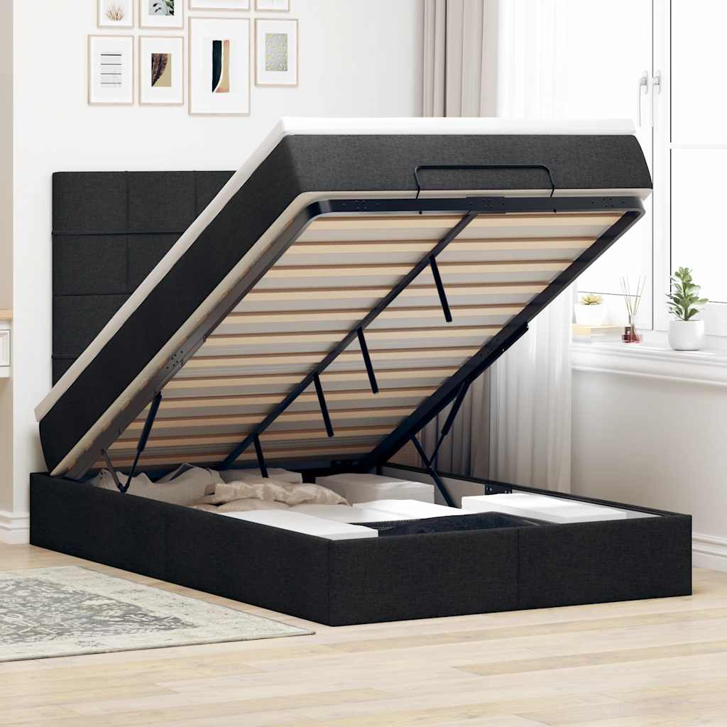vidaXL Ottoman bed met matras en LED's 100x200cm stof lichtgrijs