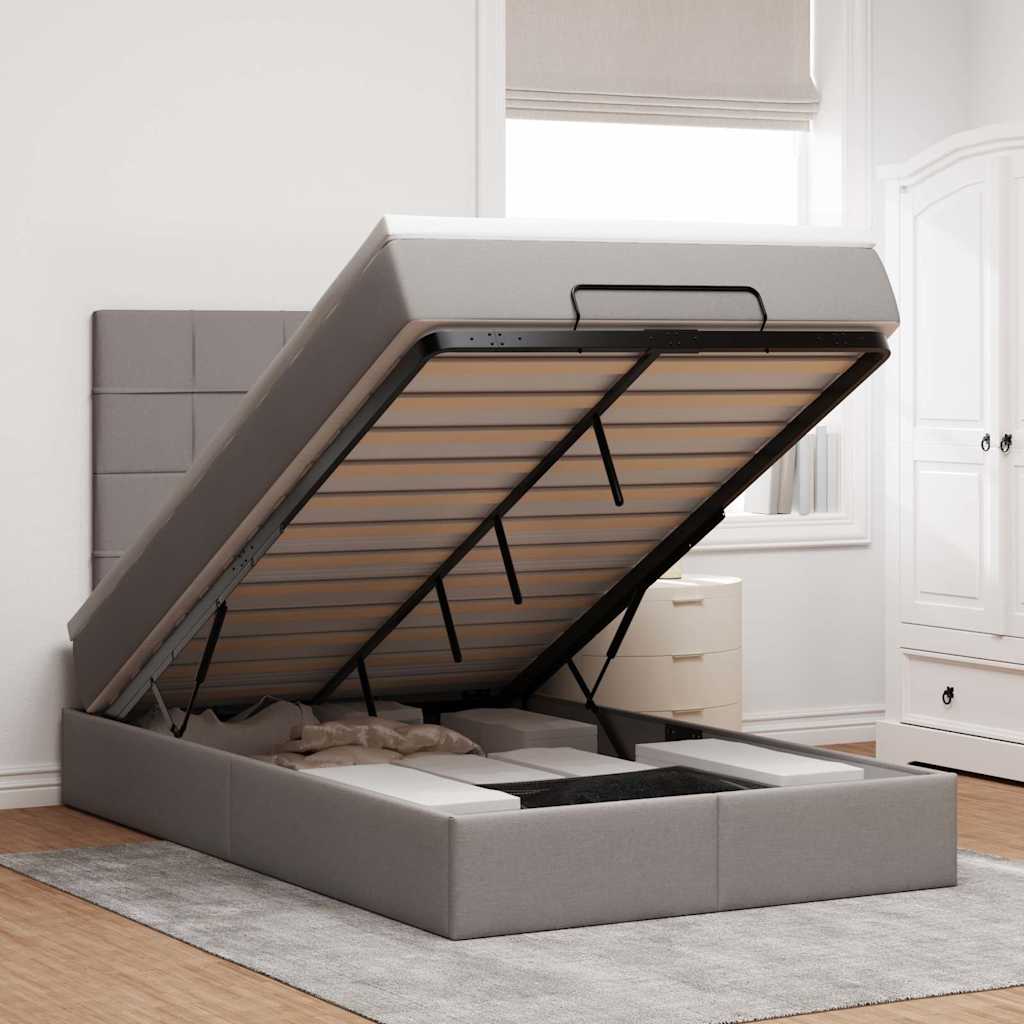 vidaXL Ottoman bed met matras en LED's 100x200cm stof lichtgrijs