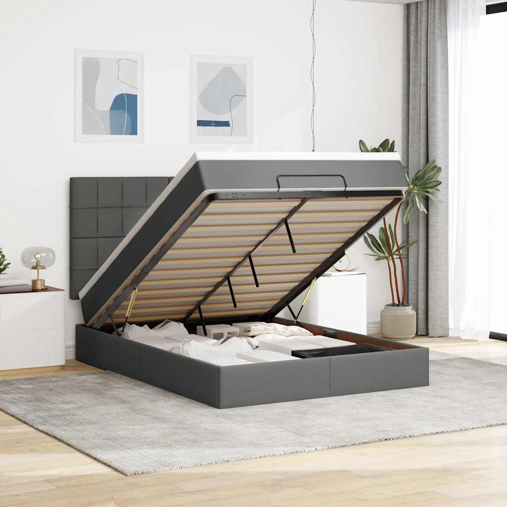 vidaXL Ottoman bed met matras en LED's 100x200cm stof lichtgrijs