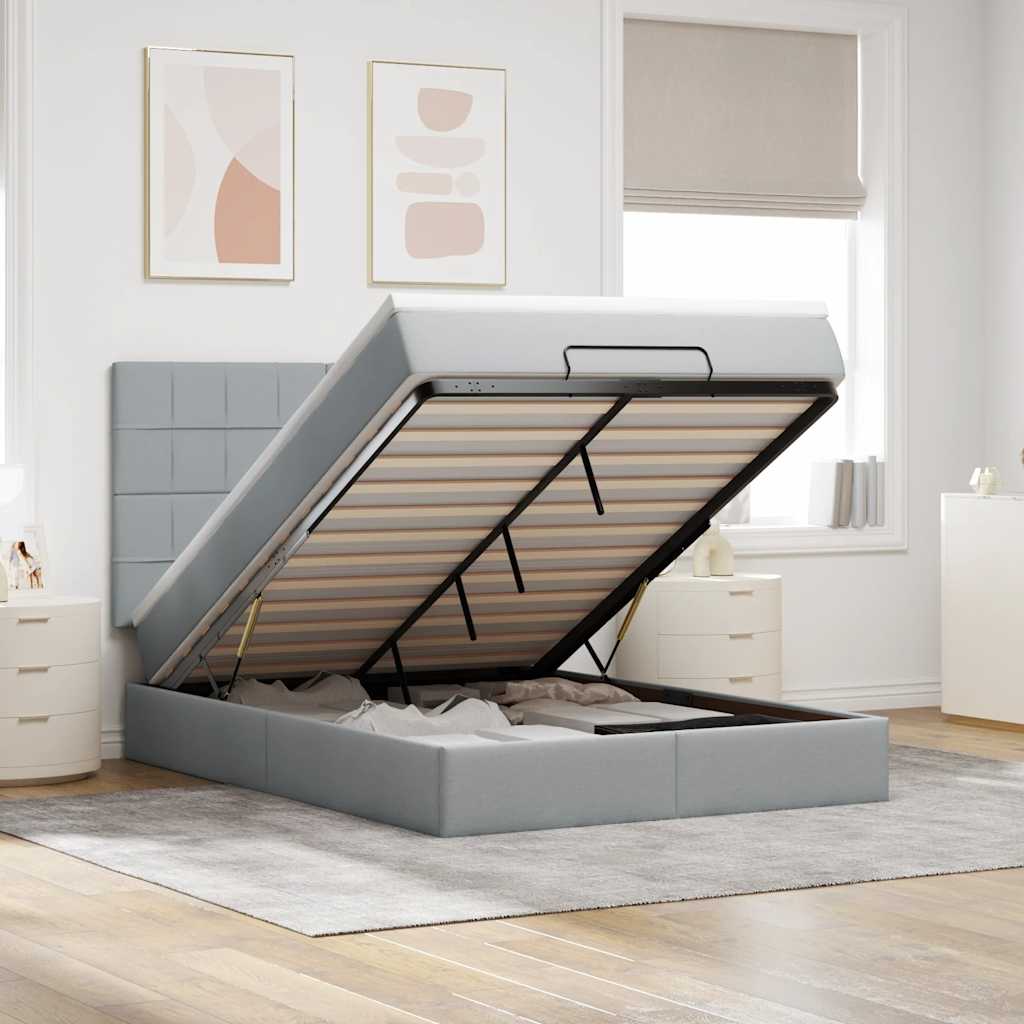 vidaXL Ottoman bed met matras en LED's 100x200cm stof lichtgrijs