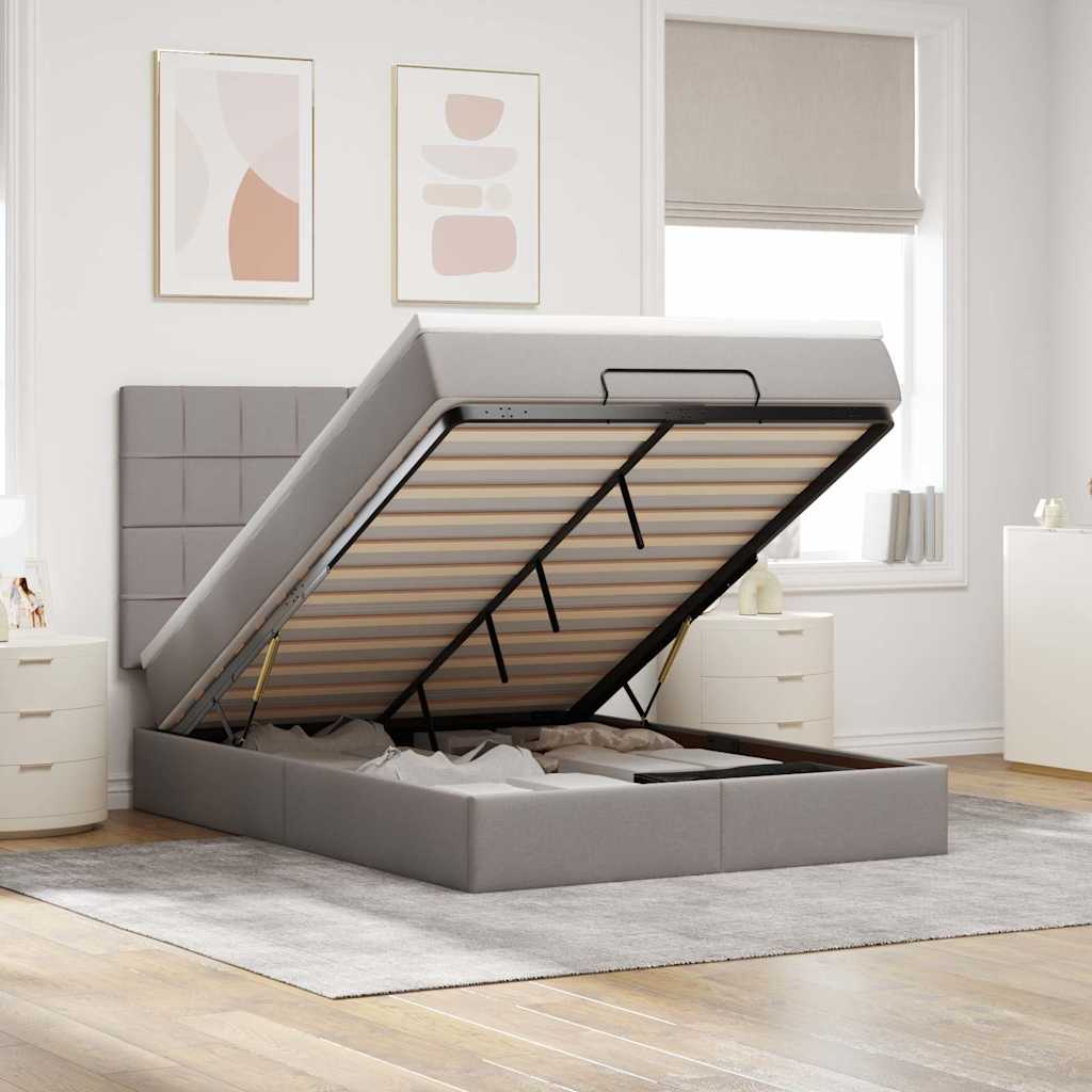 vidaXL Ottoman bed met matras en LED's 100x200cm stof lichtgrijs