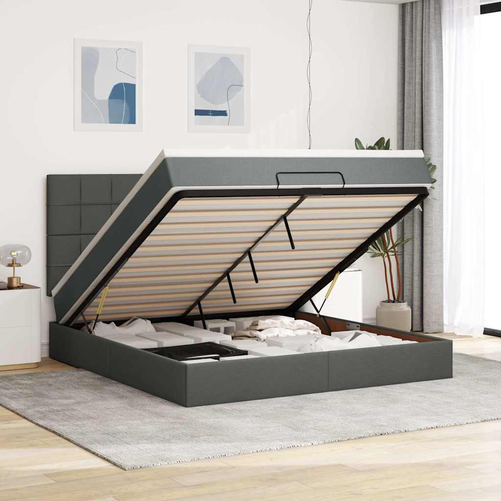 vidaXL Ottoman bed met matras en LED's 100x200cm stof lichtgrijs