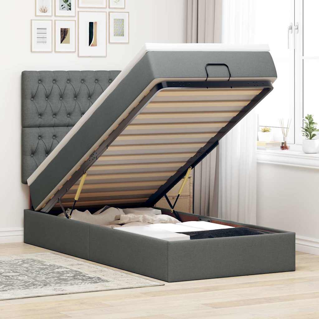 vidaXL Ottoman bed met matras en LED's 100x200cm stof lichtgrijs
