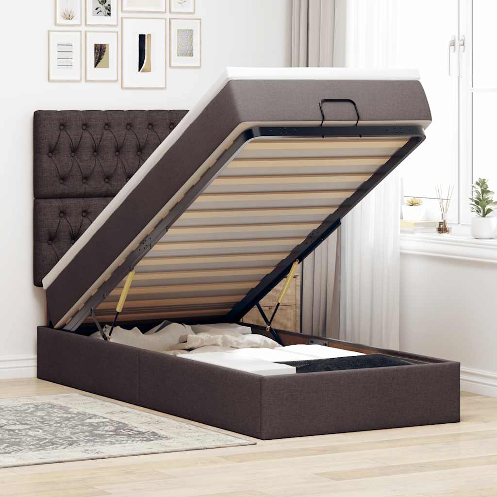 vidaXL Ottoman bed met matras en LED's 100x200cm stof lichtgrijs