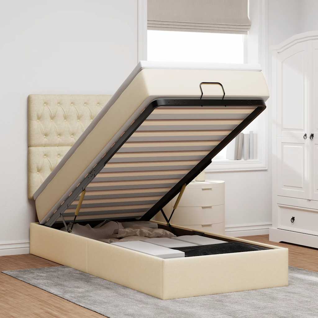 vidaXL Ottoman bed met matras en LED's 100x200cm stof lichtgrijs